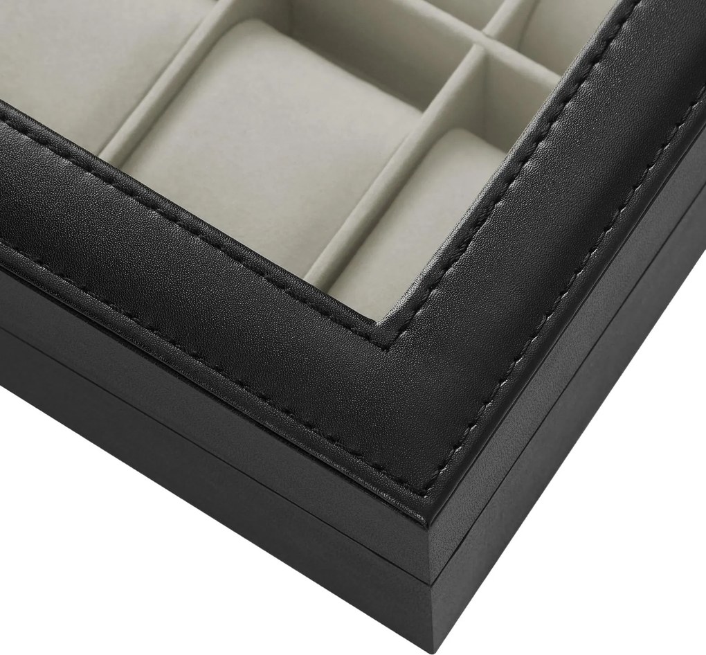 Caixa para relógios com 12 compartimentos 30,1 x 20,2 x 7,8 cm Preto + Bege