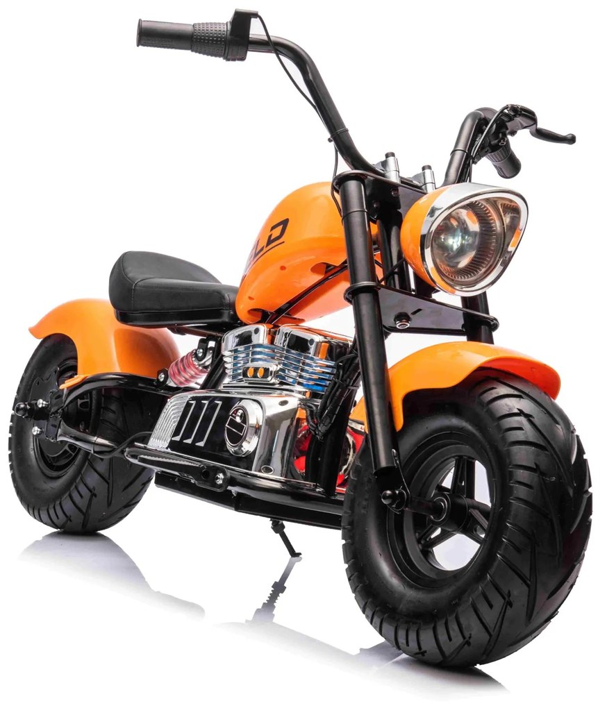 Mota elétrica para crianças Chopper Warrior 350W Pneus borracha, banco couro, Luzes led, som, Laranja