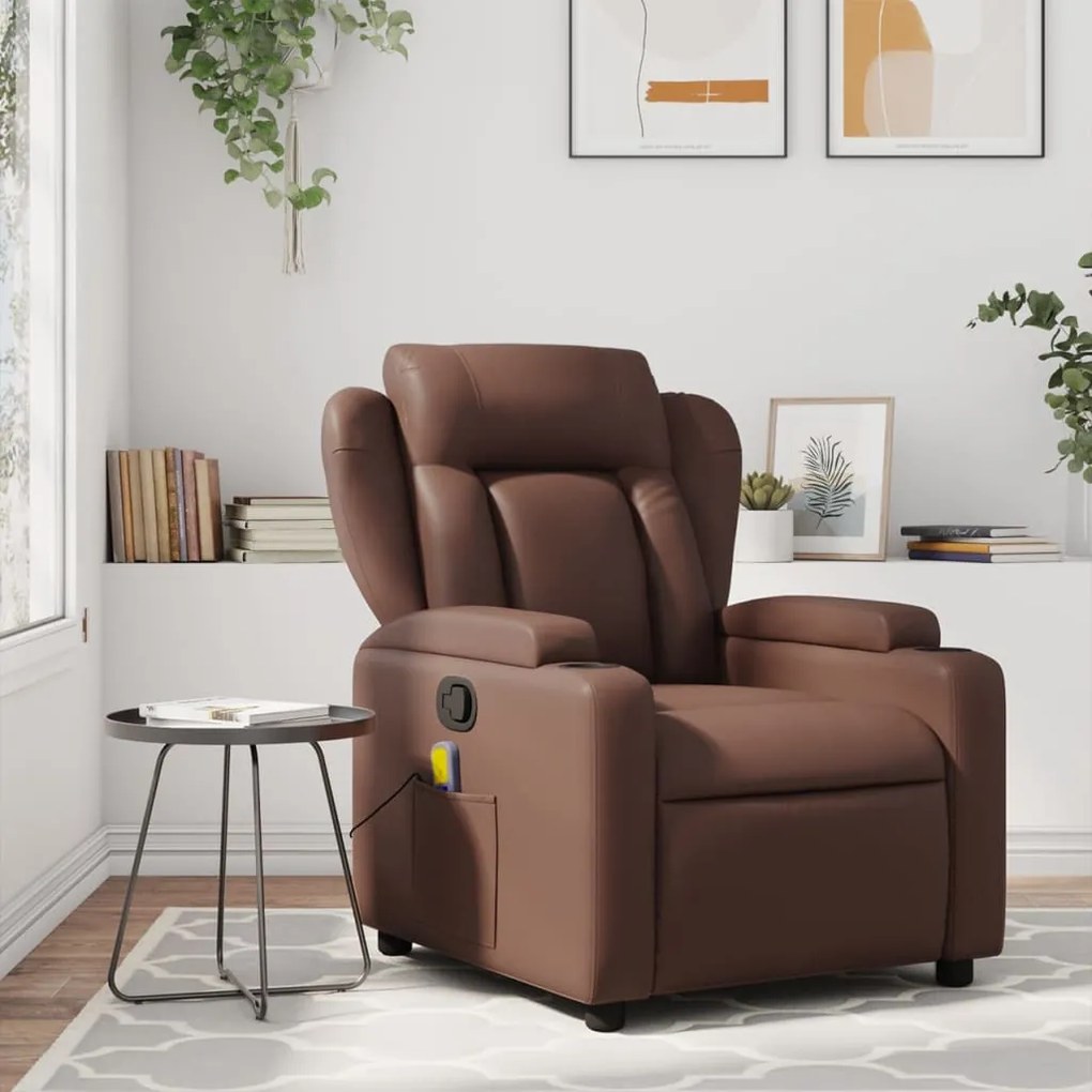 vidaXL Poltrona de massagens reclinável couro artificial castanho