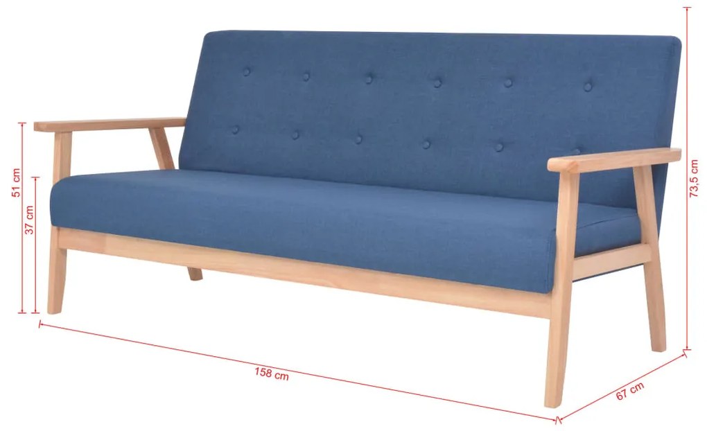 Conjunto de sofás 3 pcs tecido azul