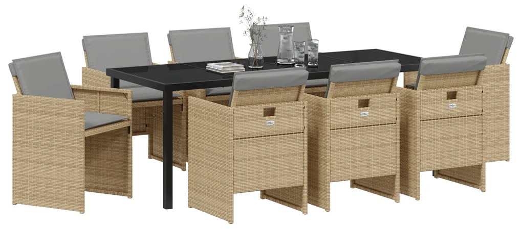Conjunto de Jantar de Jardim com 9 Peças Almofadas Rattan Poliéster Be