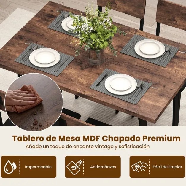 Conjunto de sala de jantar com 5 peças: mesa industrial e 4 cadeiras estofadas com pernas de metal para espaços pequenos Café e Preta
