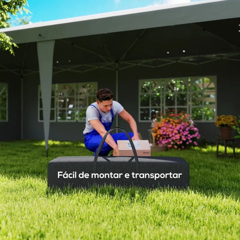 Tenda Dobrável 585x295x270 cm com 4 Paredes Laterais Amovíveis 4 Janelas e Bolsa de Transporte Cinzento