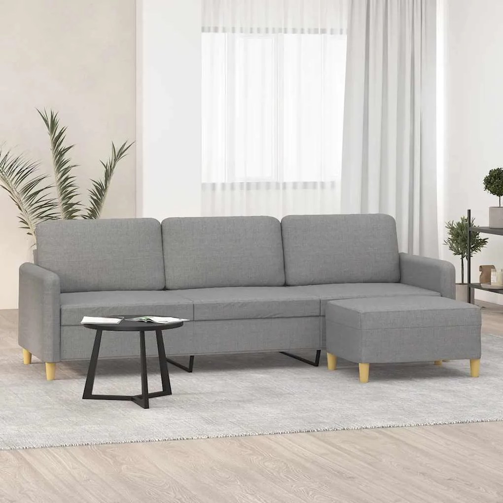 vidaXL Sofá de 3 lugares com apoio de pés 210 cm tecido cinzento-claro