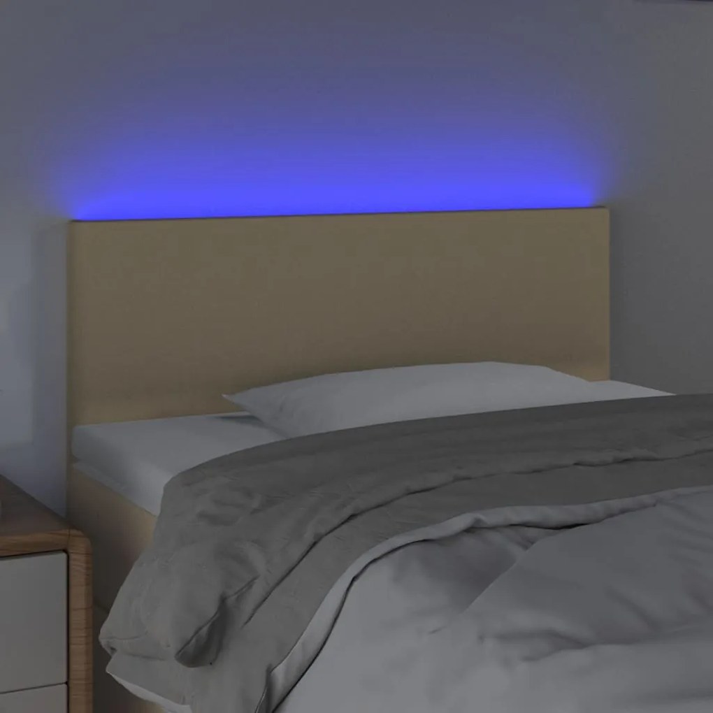 Cabeceira de cama c/ luzes LED tecido 100x5x78/88 cm cor creme