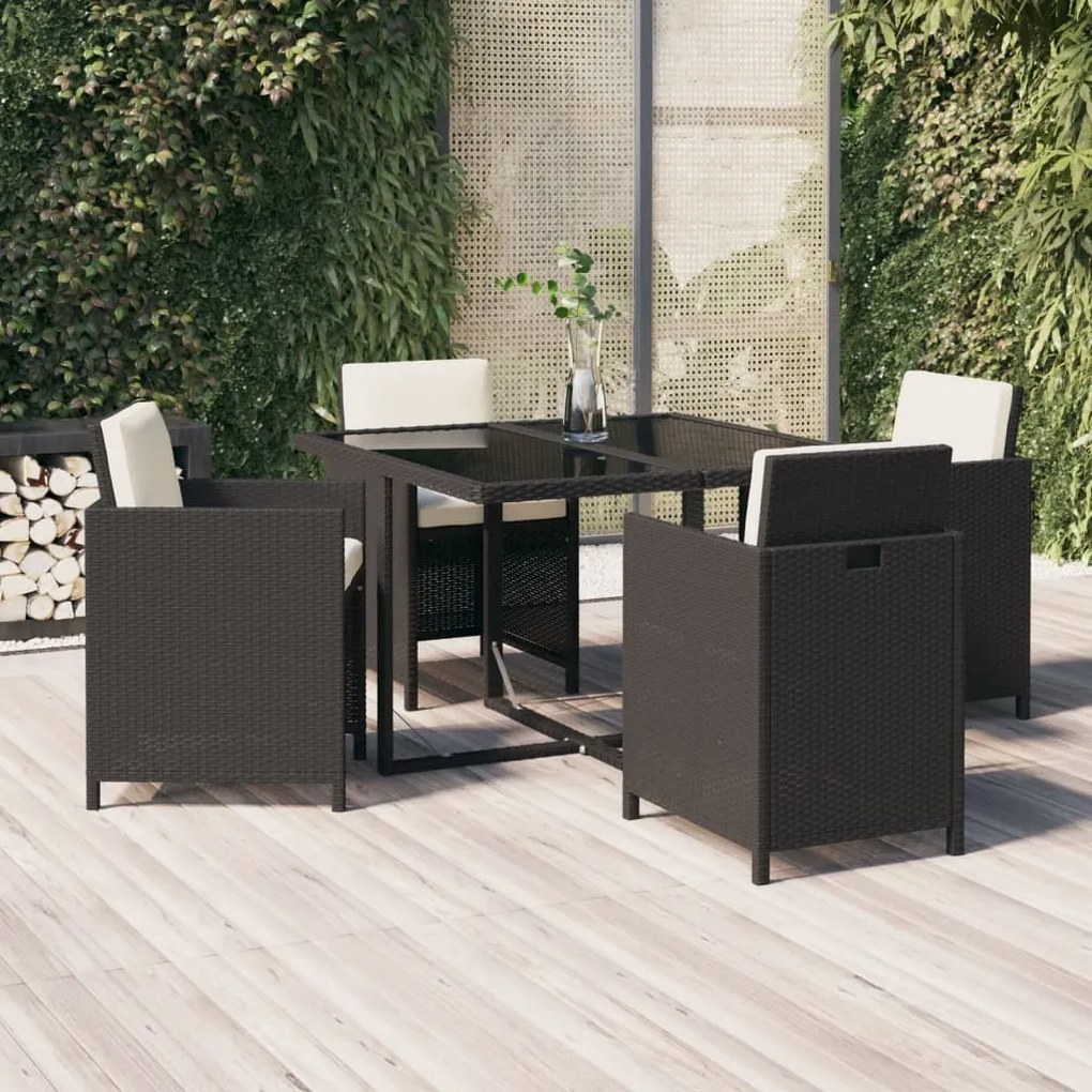 vidaXL 5 pcs conjunto de jantar p/ jardim c/ almofadões vime PE preto