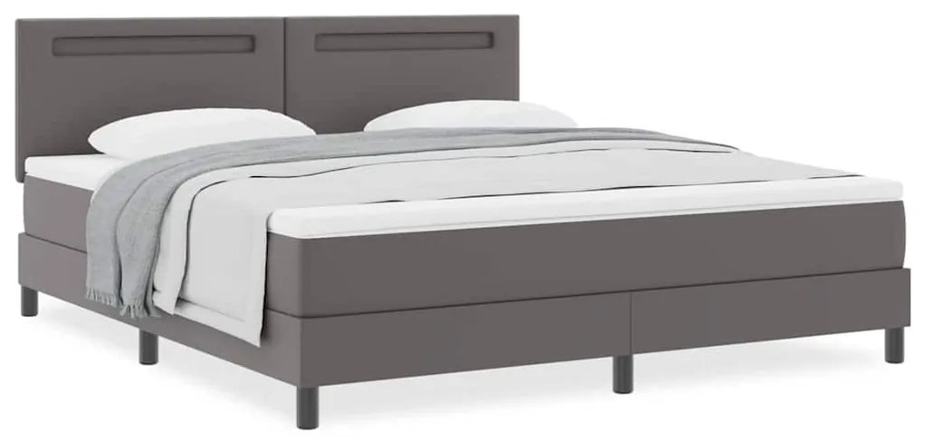 Cama Box com Colchão Cinza, Super King, Couro Sintético