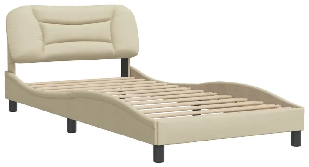 Estrutura de cama sem colchão 100x200 cm tecido cor creme