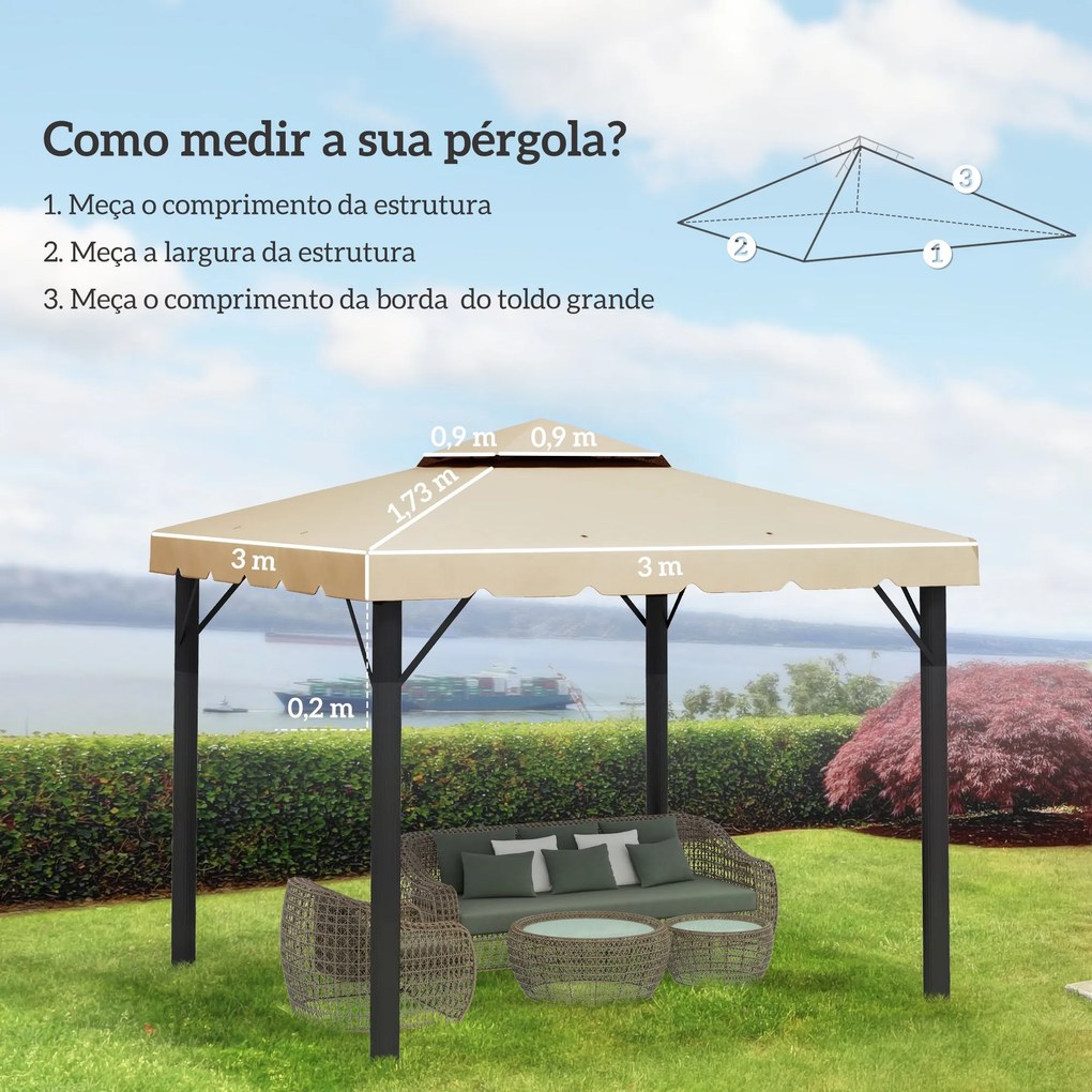 Toldo de Substituição para Pérgola 300x300 cm Teto de Substituição par