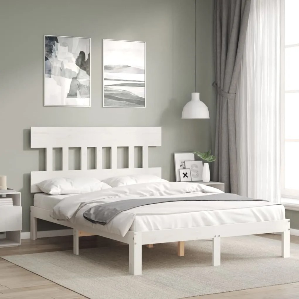 3193597 vidaXL Estrutura de cama com cabeceira 140x200cm madeira maciça branco