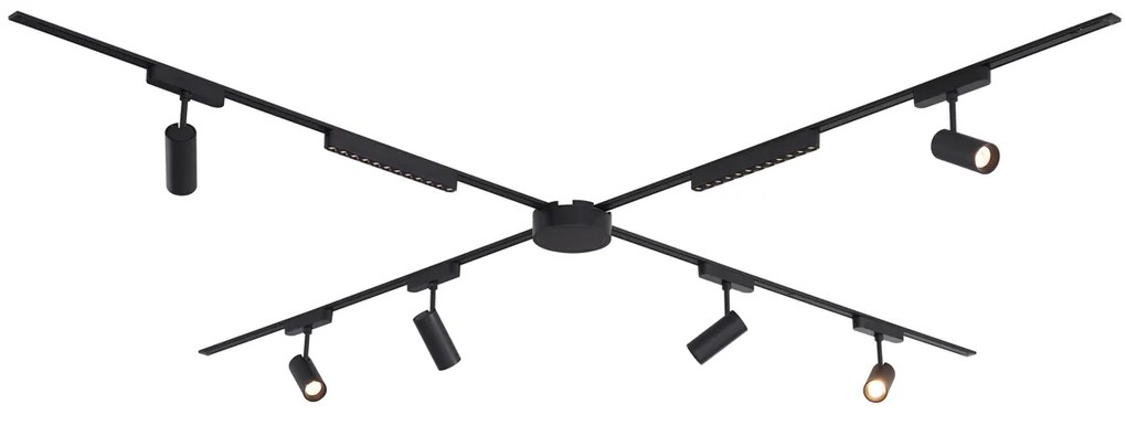 Sistema de iluminação de trilho com 6 focos e 2 luzes de teto pretas monofásicas - Magnetic Gert Puntua