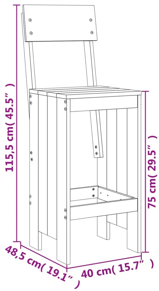 Cadeiras de bar 2 pcs 40x48,5x115,5cm madeira de douglas maciça