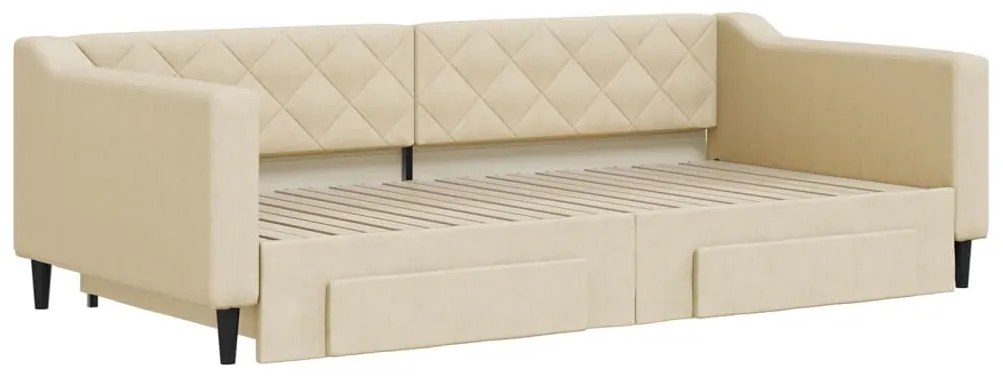 Sofá-cama com gavetão e gavetas 100x200 cm tecido cor creme