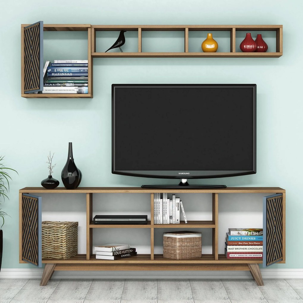 Conjunto de Mobiliário de Sala de Estar Inci – Nogueira Azul – TV: 160