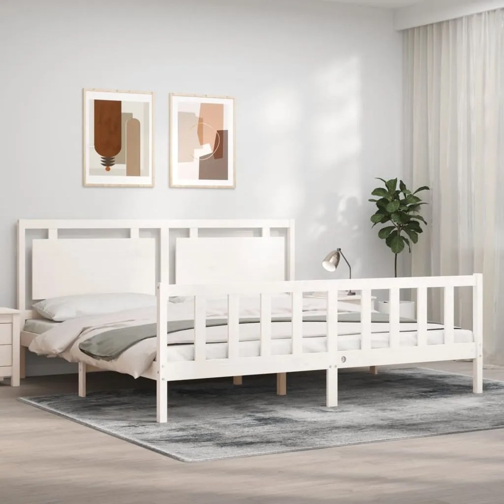 Estrutura de cama com cabeceira 180x200cm madeira maciça branco