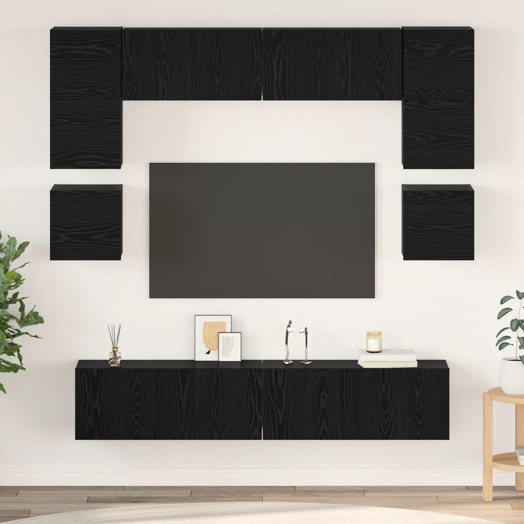 vidaXL Conjunto de móvel de TV 8 pcs Carvalho Preto 80 x 30 x 30 cm