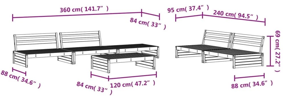 6 pcs conjunto lounge de jardim madeira de douglas maciça