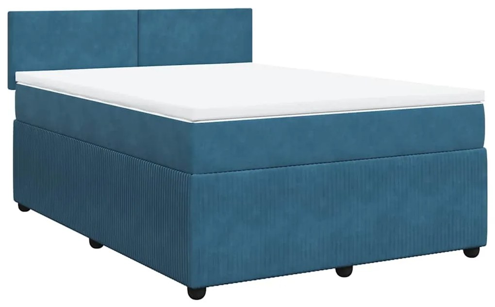 Cama com molas/colchão 140x200 cm veludo azul