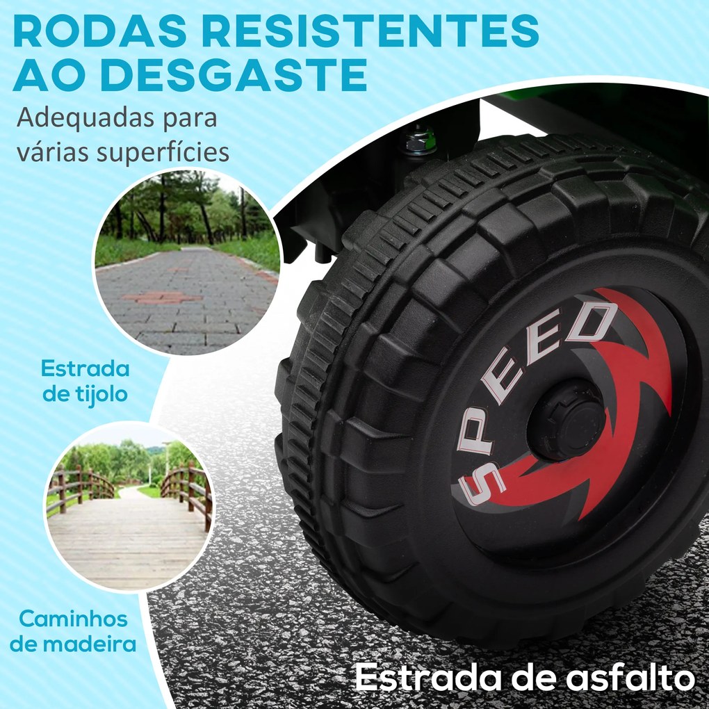 Moto 4 Elétrico para Crianças Veículo Elétrico a Bateria de 6V com Velocidade de 2,5 km/h 70x41,5x48,5 cm Verde