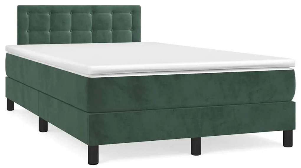 Cama box spring com colchão e luzes LED veludo verde-escuro