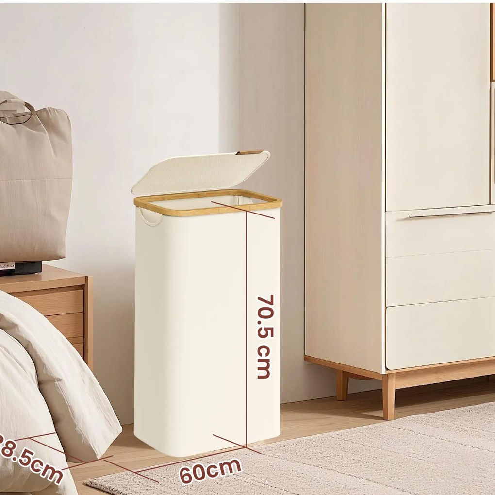 Cesto para roupa suja 65 L 42 x 22,5 x 70,5 cm branco creme