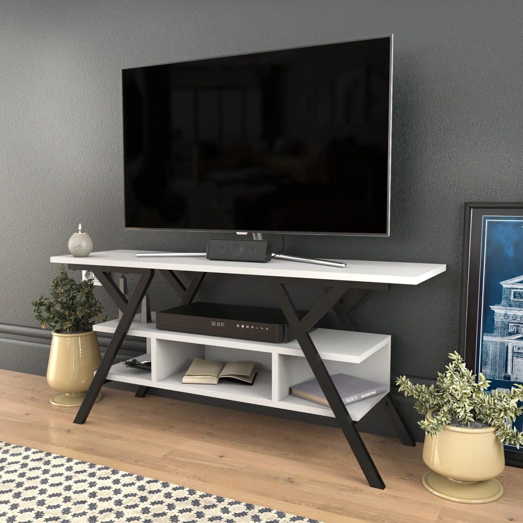 Móvel TV Minerva – Preto e Branco – 120 cm x 35 cm x 55 cm