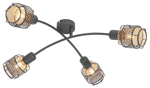 Candeeiro de teto design preto com dourado 4 luzes - Noud Design