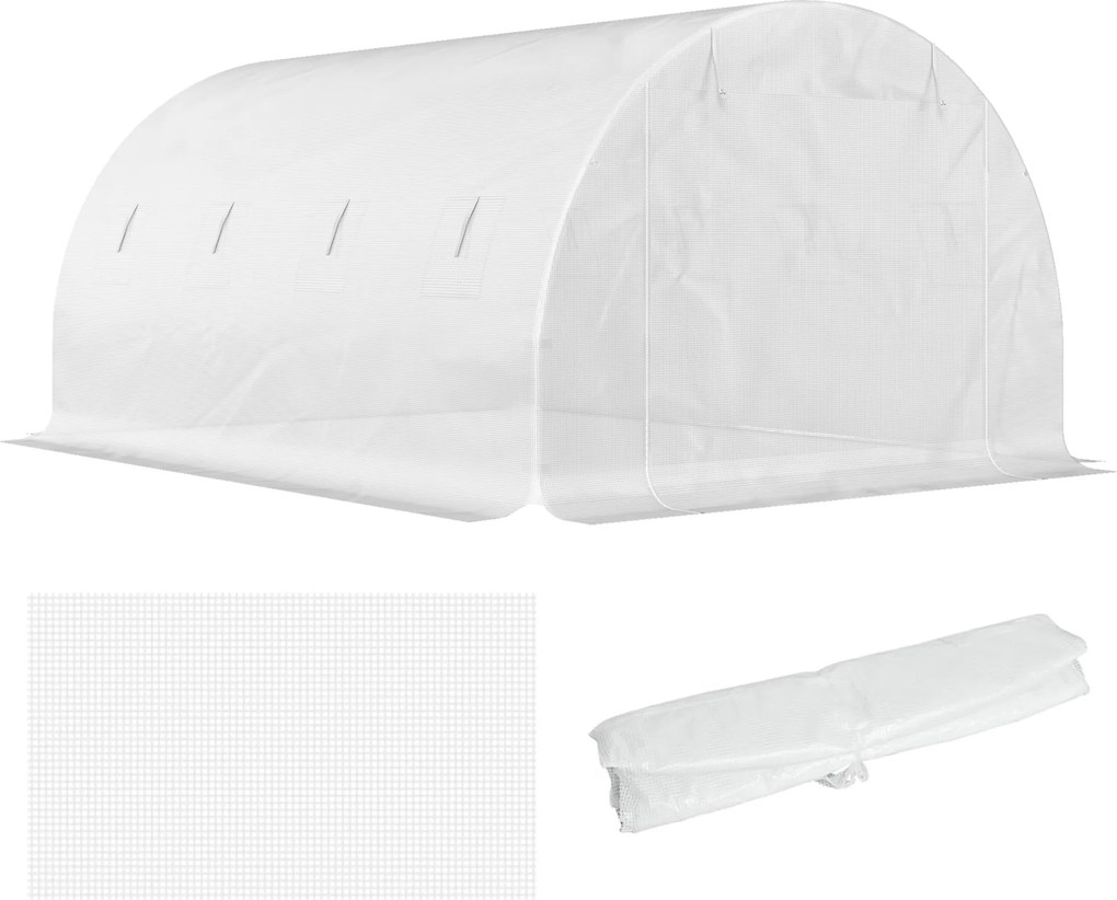 Lona de substituição para estufa em túnel de 12 m² (4 x 3 x 2 m) (ESTRUTURA NÃO INCLUIDA), PE anti-UV e impermeável, com 8 janelas + porta enrolável c