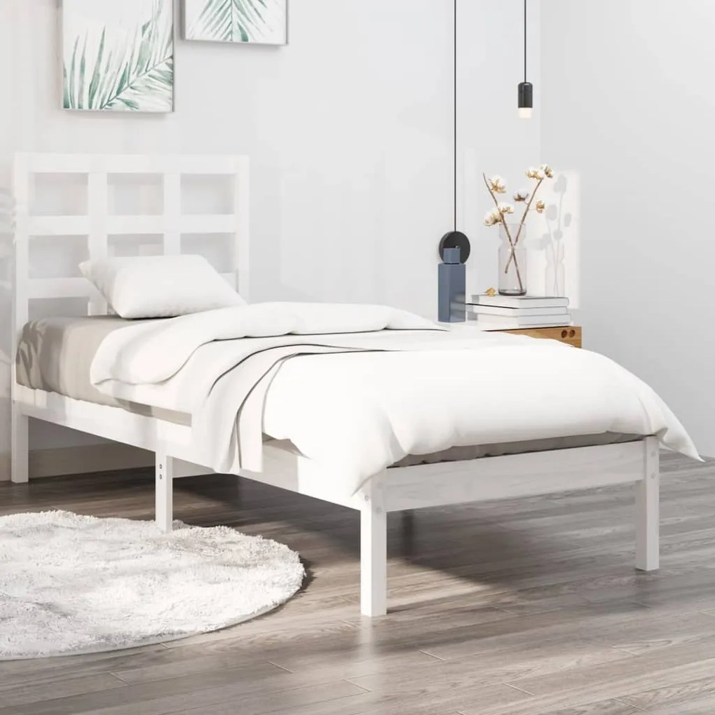 Estrutura cama pequena solteiro 75x190 cm madeira maciça branco