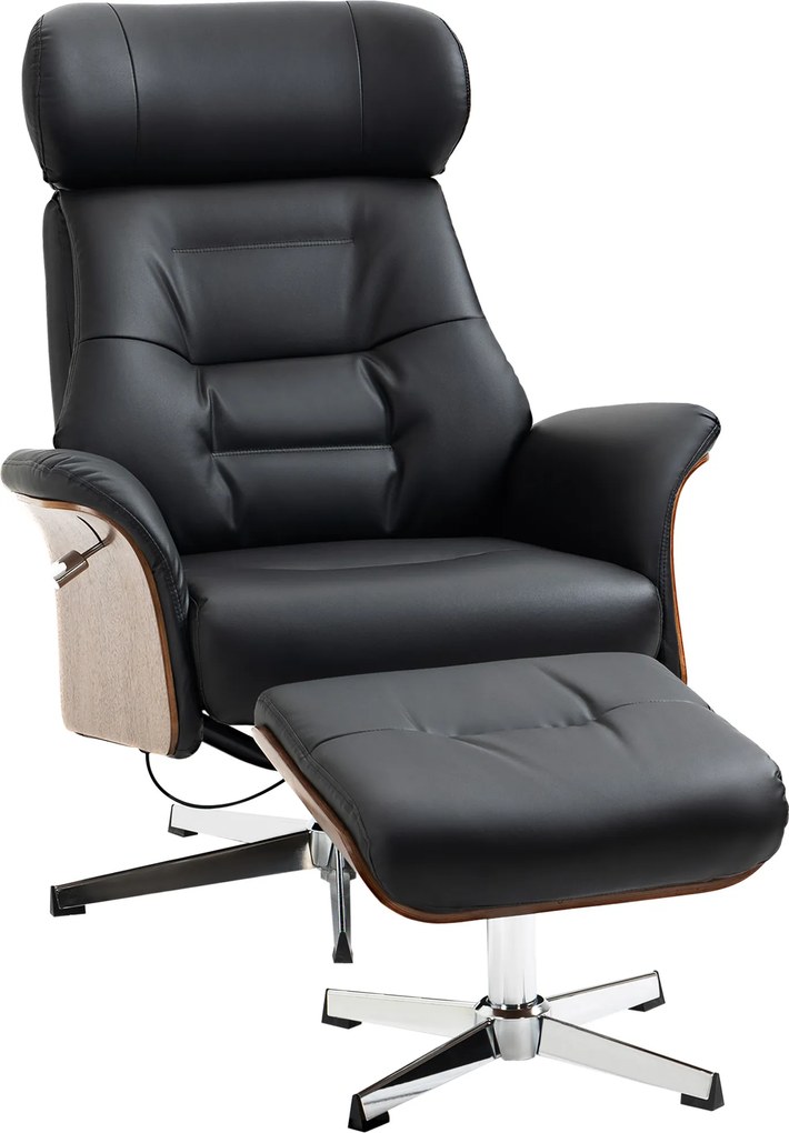 Poltrona relax com apoio para os pés, poltrona de relaxamento com encosto reclinável e apoio para a cabeça ajustável, 80 x 84 x 108 cm, preta