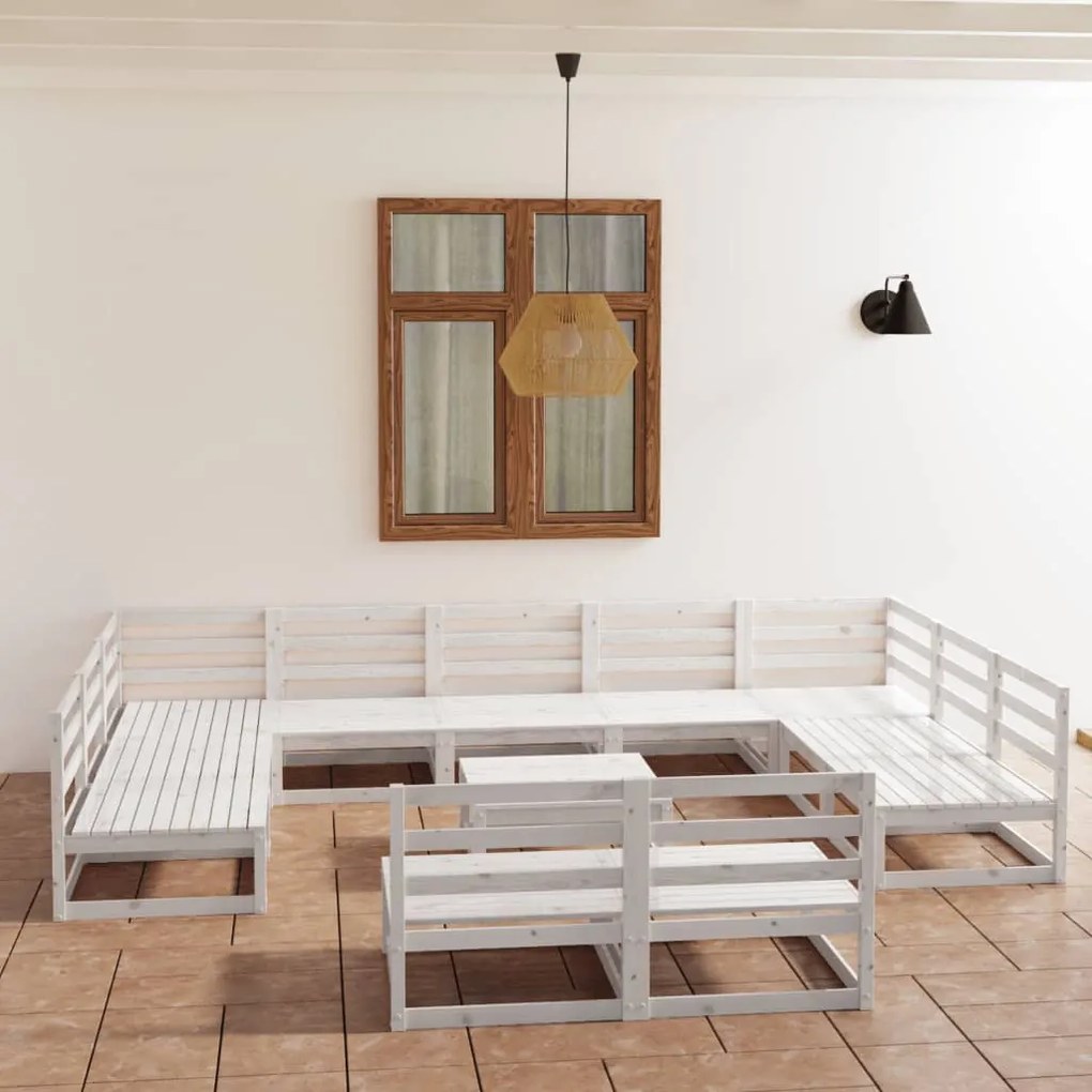 12 pcs conjunto lounge de jardim pinho maciço