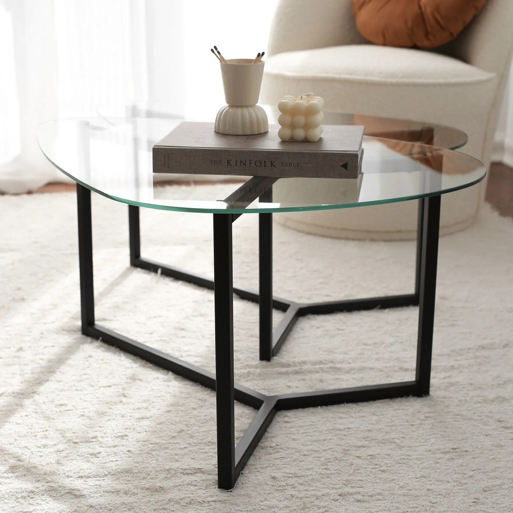 Conjunto de Mesas de Café Bellisimo - Preto Mate - 82x40x58cm e 82x36x
