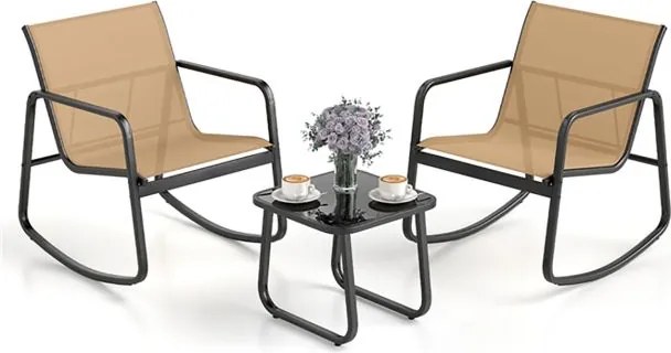 Conjunto de móveis de jardim de 4 peças com suave movimento de baloiço para terraço castanho