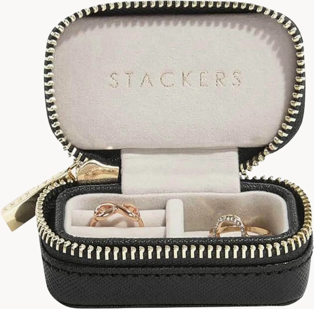 Caixa de joias de viagem pequena, preta