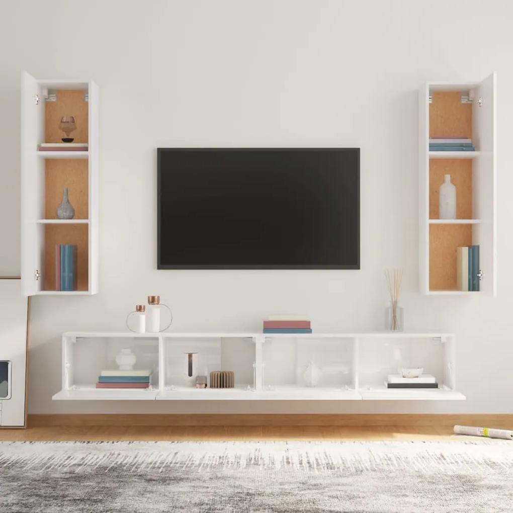4 pcs conjunto móveis de TV madeira processada branco brilhante