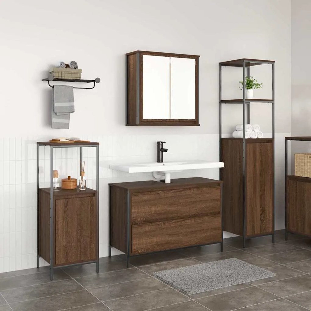 vidaXL Conjunto de Móveis para Banheiro 3 pcs Carvalho castanho
