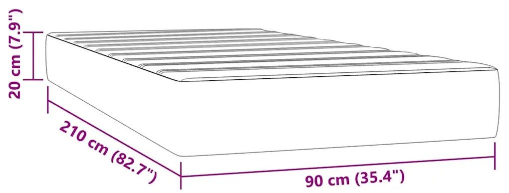 Colchão de molas ensacadas 90x210x20 cm veludo cinza-escuro