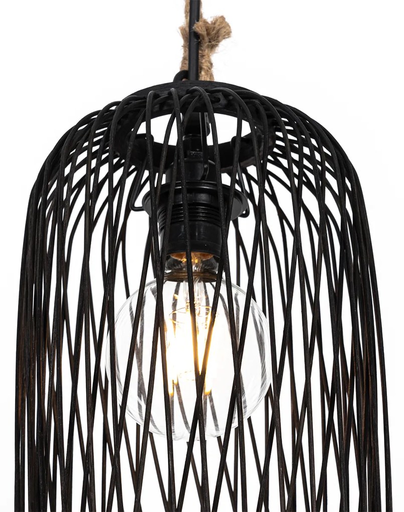 Candeeiro de suspensão rústico para exterior em vime preto 25 cm - Calamus Rústico