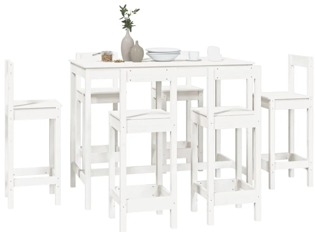 7 pcs conjunto de bar pinho maciço branco