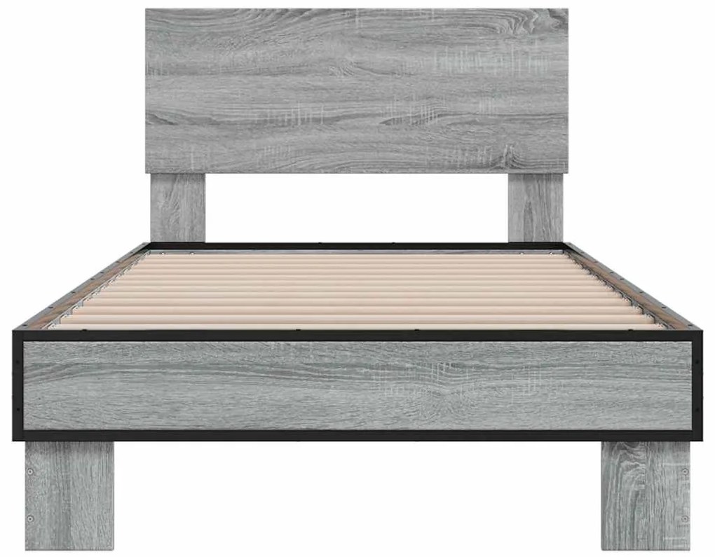 Estrutura de cama derivados de madeira e metal cinzento sonoma
