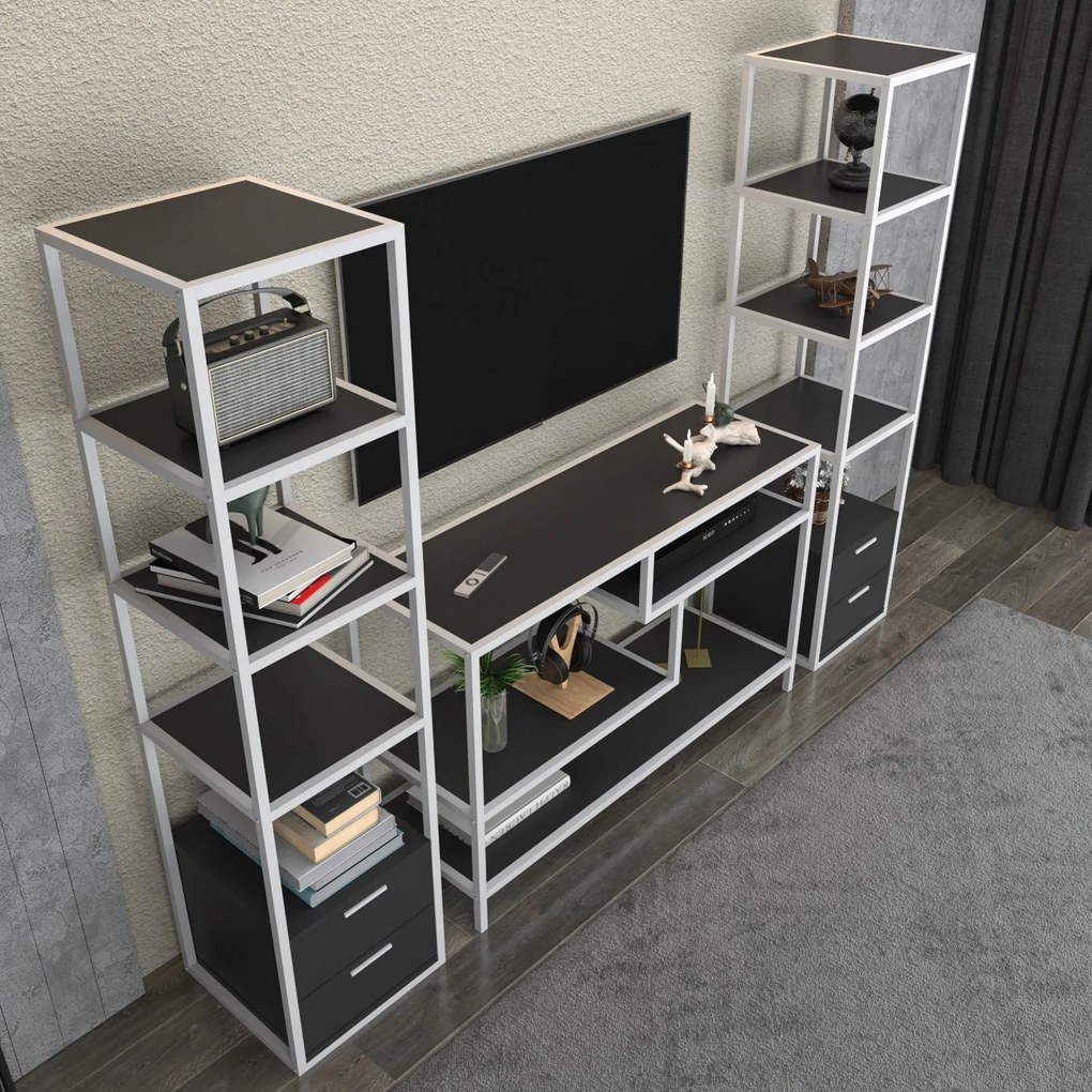 Unidade TV Robbins – Branco e Antracite – 198 cm x 39 cm x 160 cm