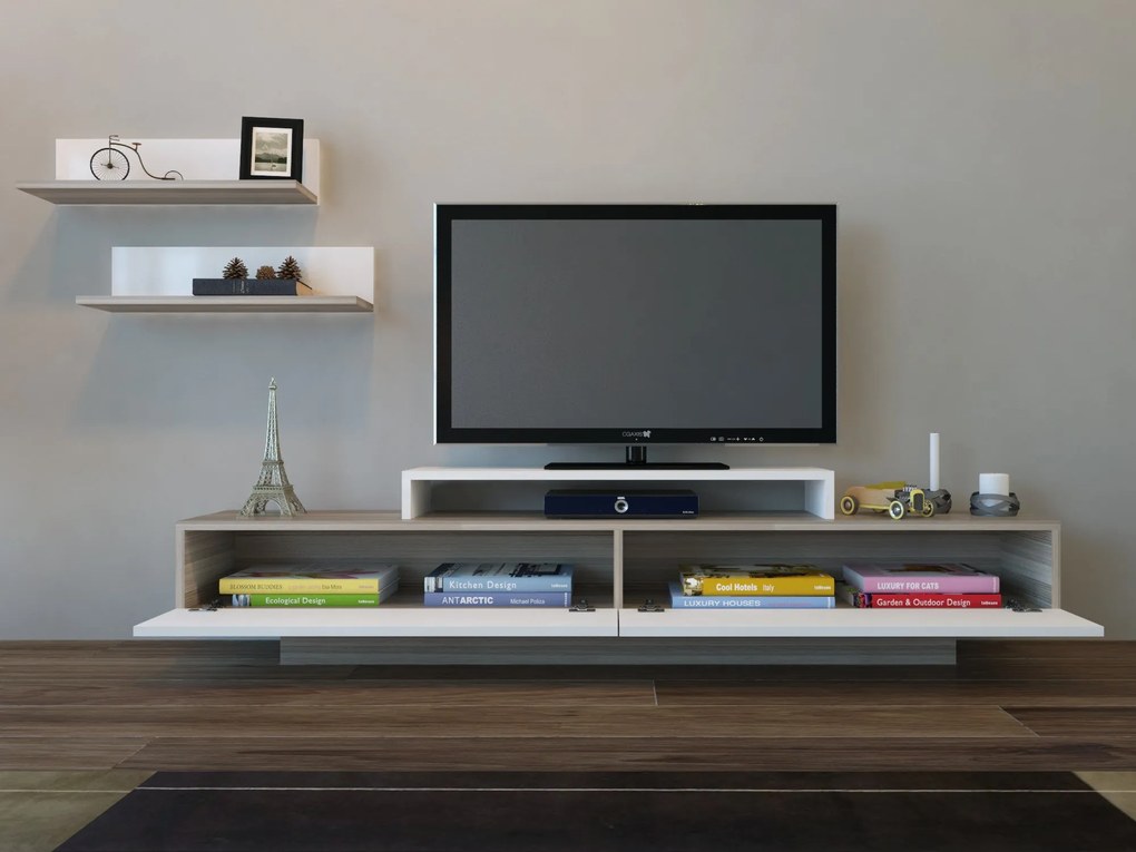 Móvel de TV Lusi – Branco e Córdoba – 180x31x40 cm + 2 Prateleiras de