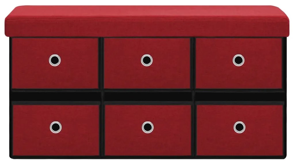 Banco arrumação dobrável 76x38x38 cm linho falso vermelho-tinto