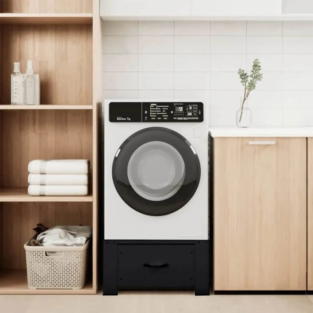 vidaXL Pedestal para Máquina de Lavar Preto 64 x 55 x 32,5 cm Aço