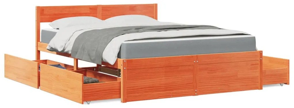Cama com gavetas e colchão 140x200 cm pinho maciço castanho-mel