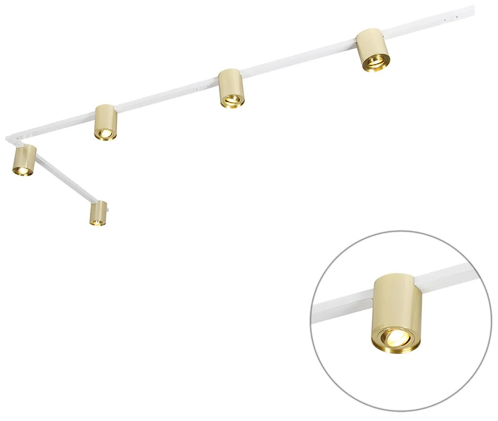 Sistema trilho dourado e branco com 5 focos monofásico - Rondoo Up Moderno