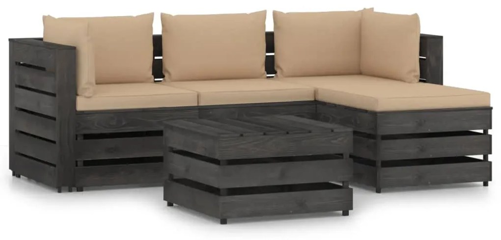 3068243 vidaXL 5 pcs conj. lounge jardim + almofadões madeira impreg. cinzento