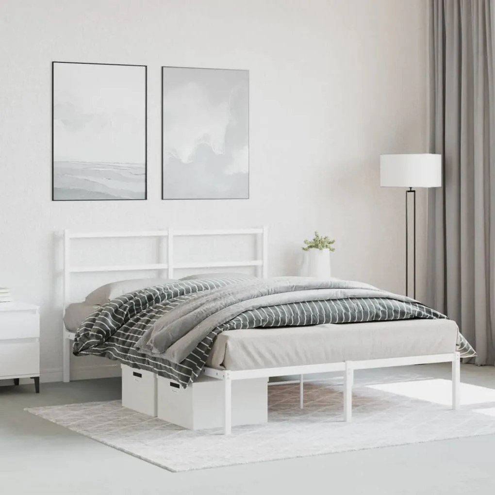 Estrutura de cama com cabeceira 140x190 cm metal branco