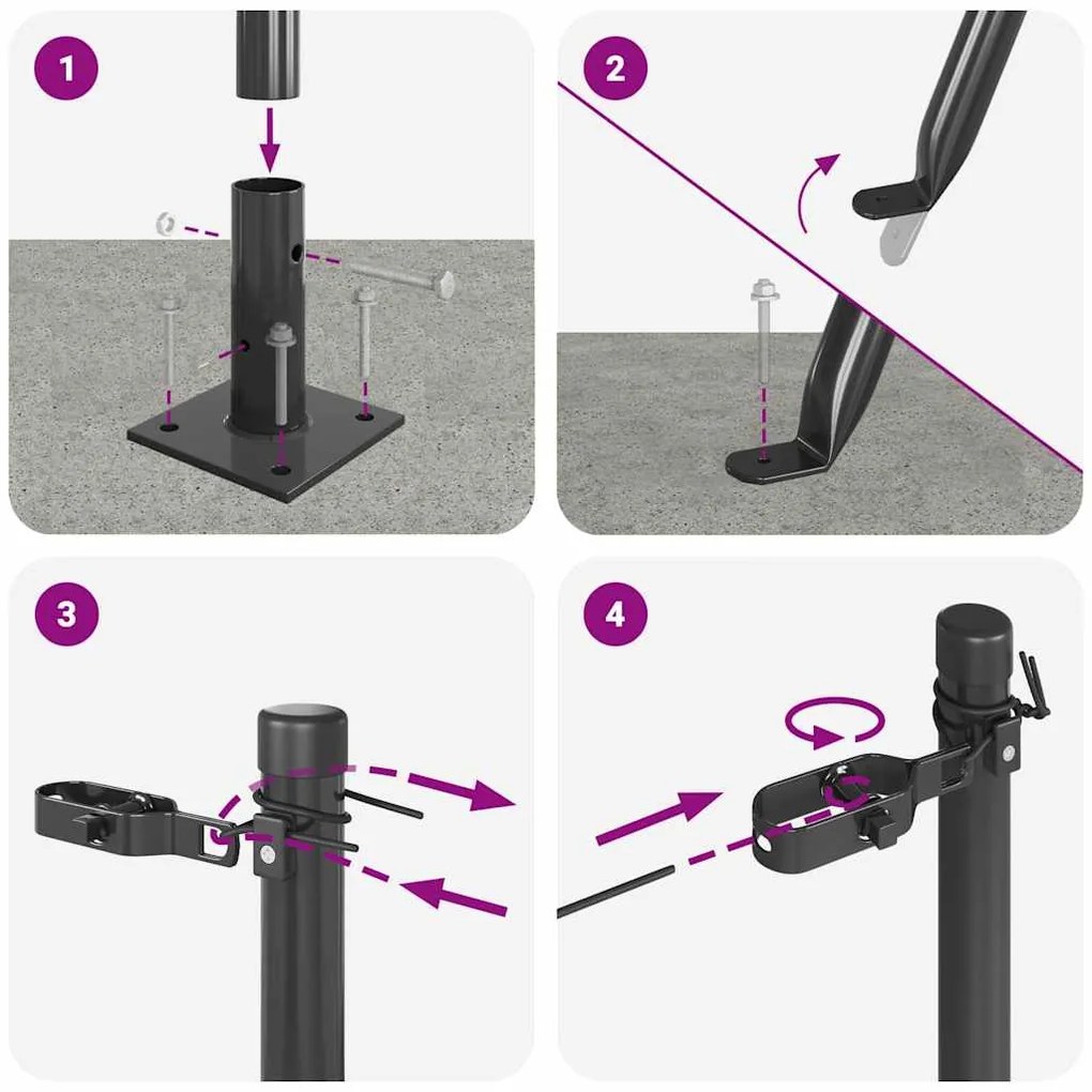 Posts de Cerca com Placas de Base - 52 pcs Ø32mm 50cm em Aço Galvaniza