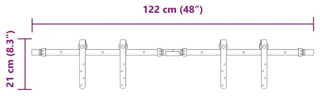 Kit p/ porta de armário deslizante 122 cm aço carbono